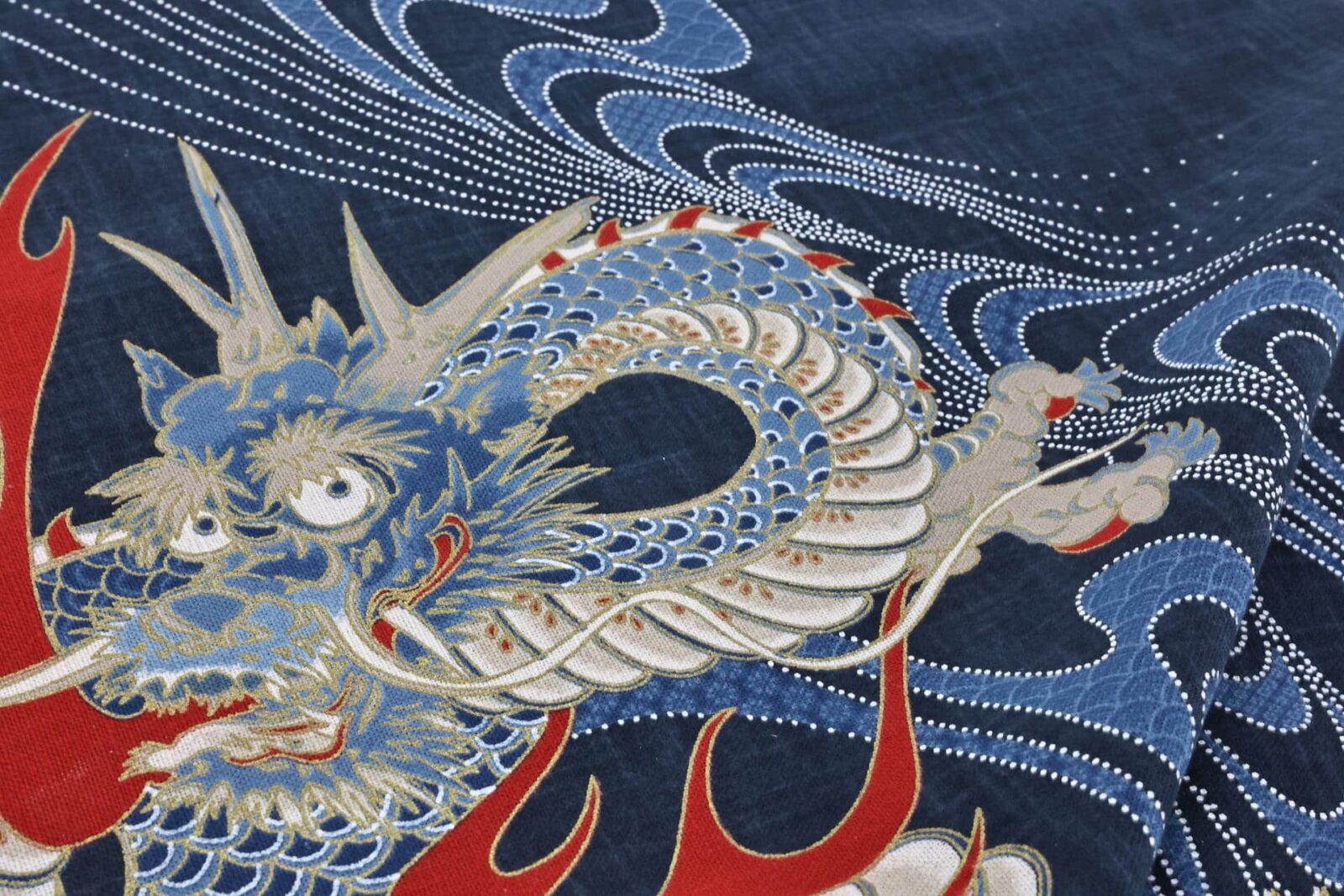 Hand-printed Japanese fabric panel majestic dragon