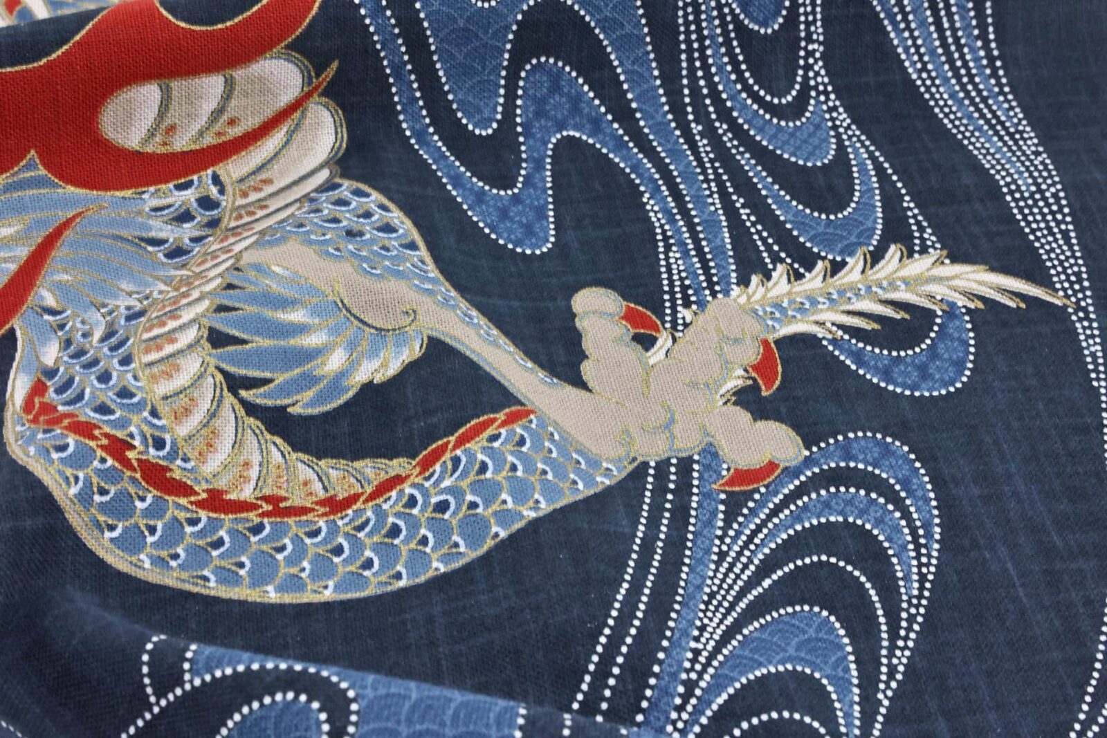 Hand-printed Japanese fabric panel majestic dragon