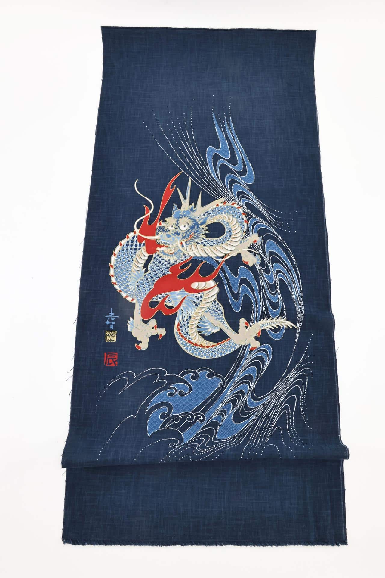 Hand-printed Japanese fabric panel majestic dragon