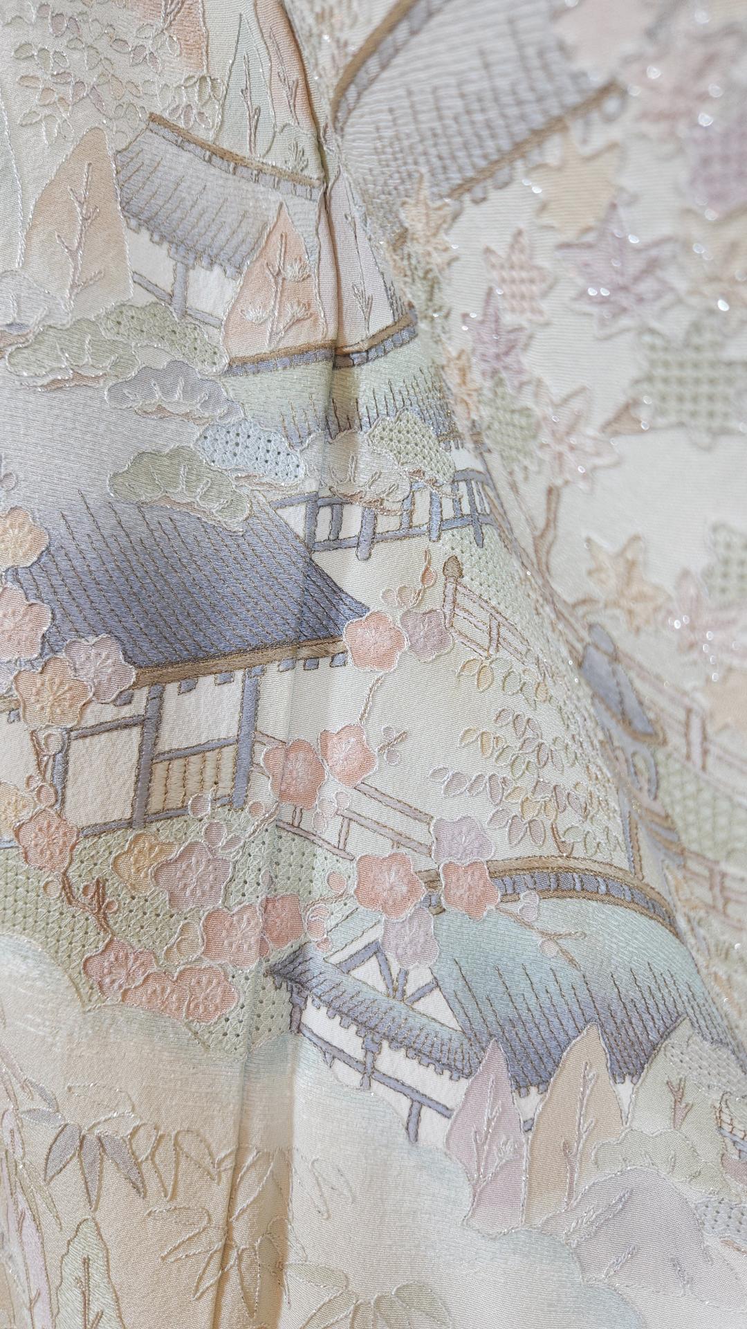 Iro Tomesode blue-gray with embroidered landscape