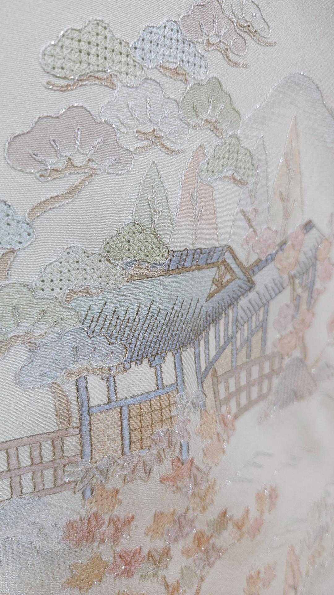 Iro Tomesode blue-gray with embroidered landscape