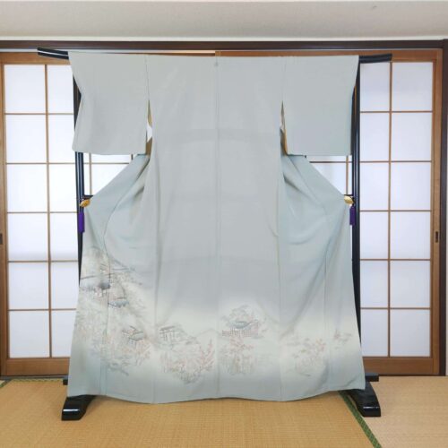 Iro Tomesode blue-gray with embroidered landscape