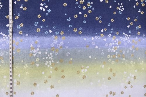 Japanese cotton chirimen fabric Sakura on blue gradient