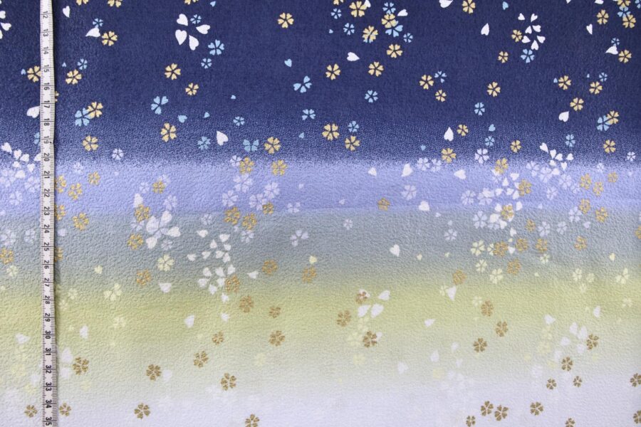 Japanese cotton chirimen fabric Sakura on blue gradient