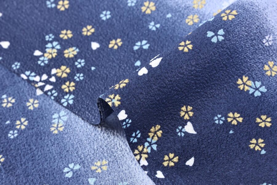 Japanese cotton chirimen fabric Sakura on blue gradient