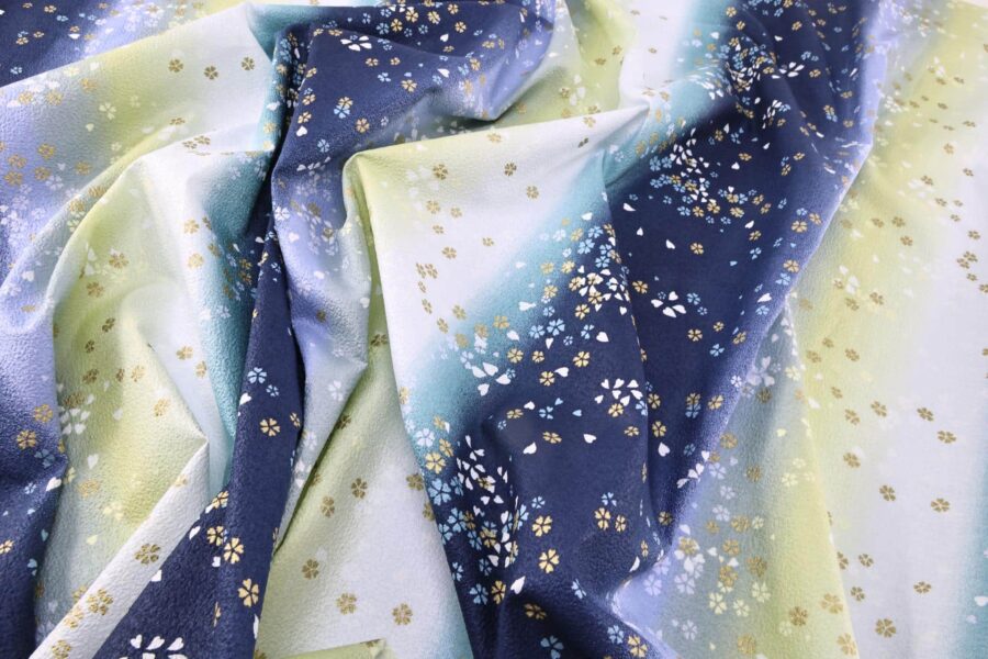 Japanese cotton chirimen fabric Sakura on blue gradient