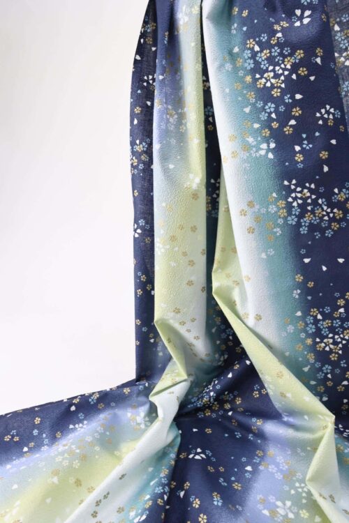Japanese cotton chirimen fabric Sakura on blue gradient
