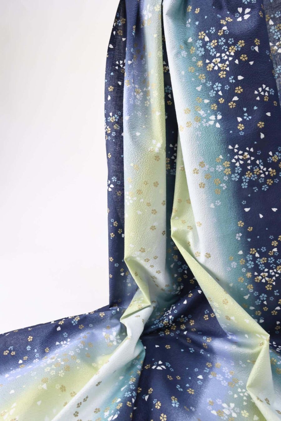 Japanese cotton chirimen fabric Sakura on blue gradient