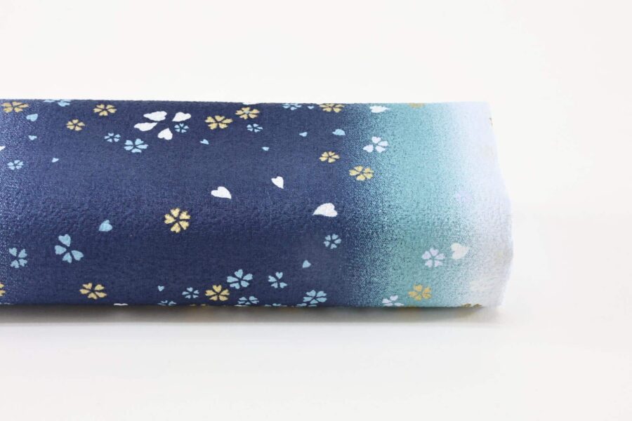 Japanese cotton chirimen fabric Sakura on blue gradient
