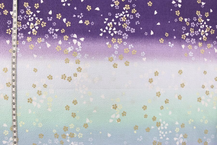 Japanese cotton chirimen fabric Sakura on purple gradient