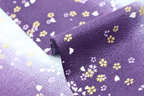 Japanese cotton chirimen fabric Sakura on purple gradient