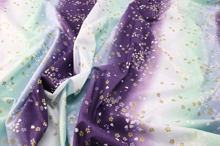 Japanese cotton chirimen fabric Sakura on purple gradient