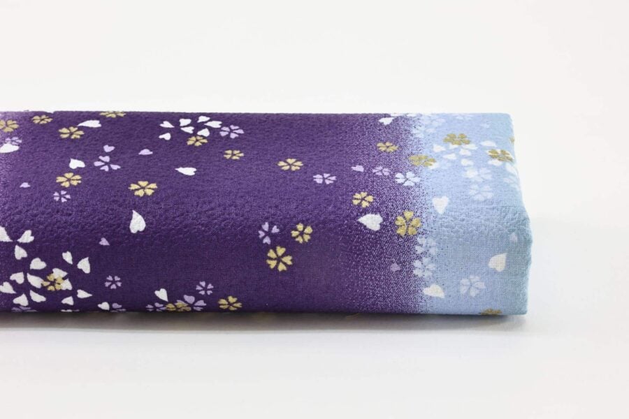 Japanese cotton chirimen fabric Sakura on purple gradient