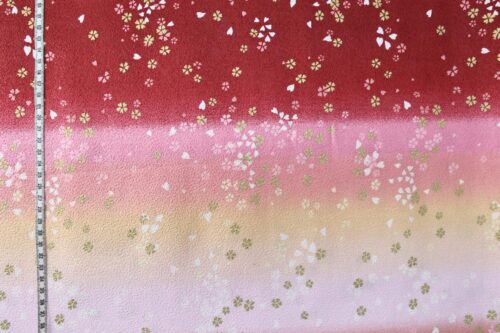 Japanese cotton chirimen fabric Sakura on red gradient