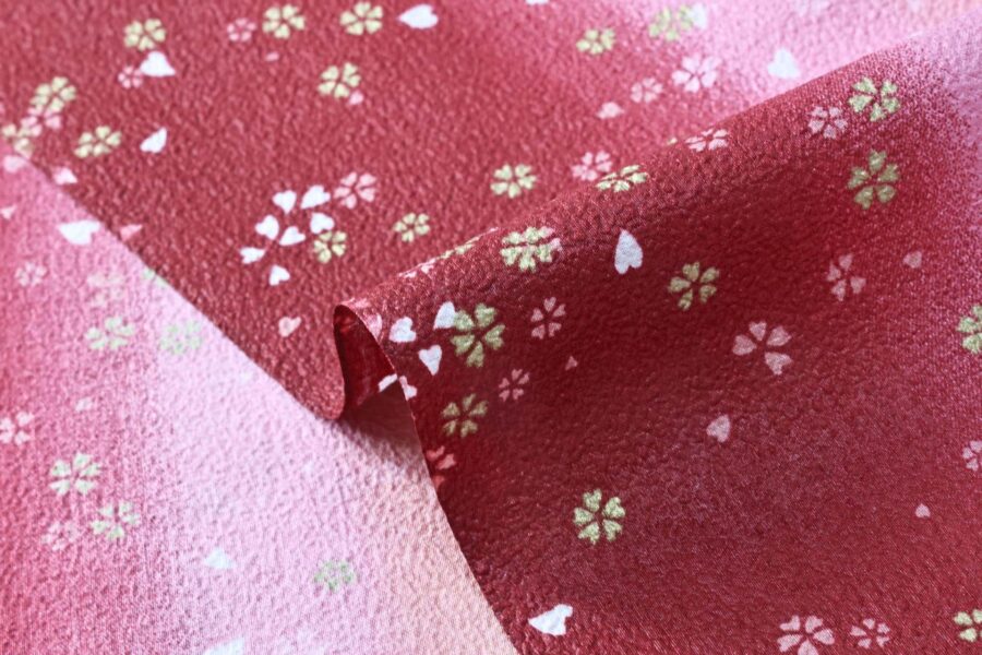 Japanese cotton chirimen fabric Sakura on red gradient