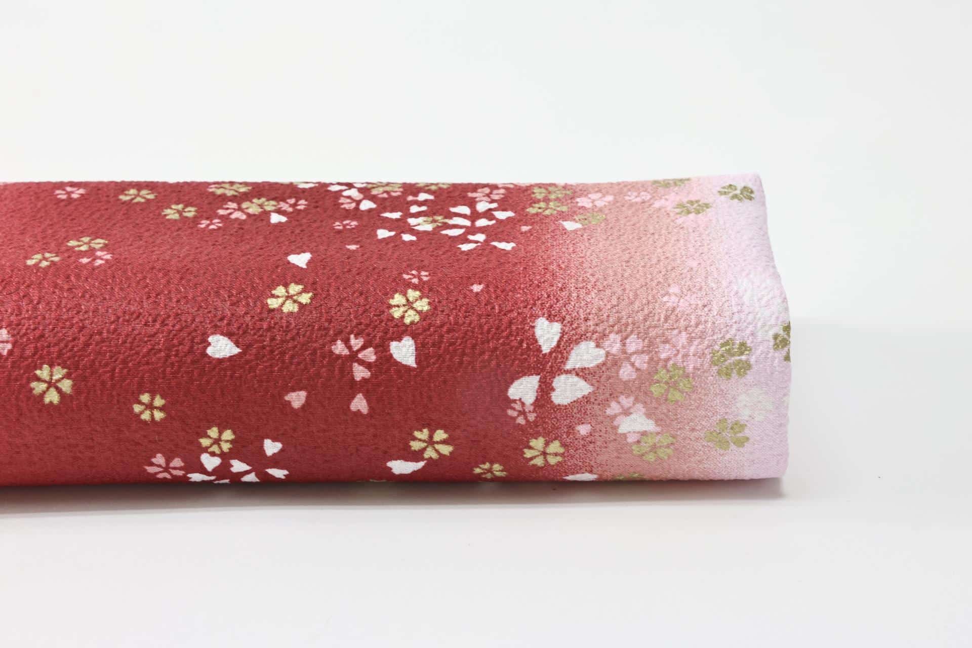 Japanese cotton chirimen fabric Sakura on red gradient