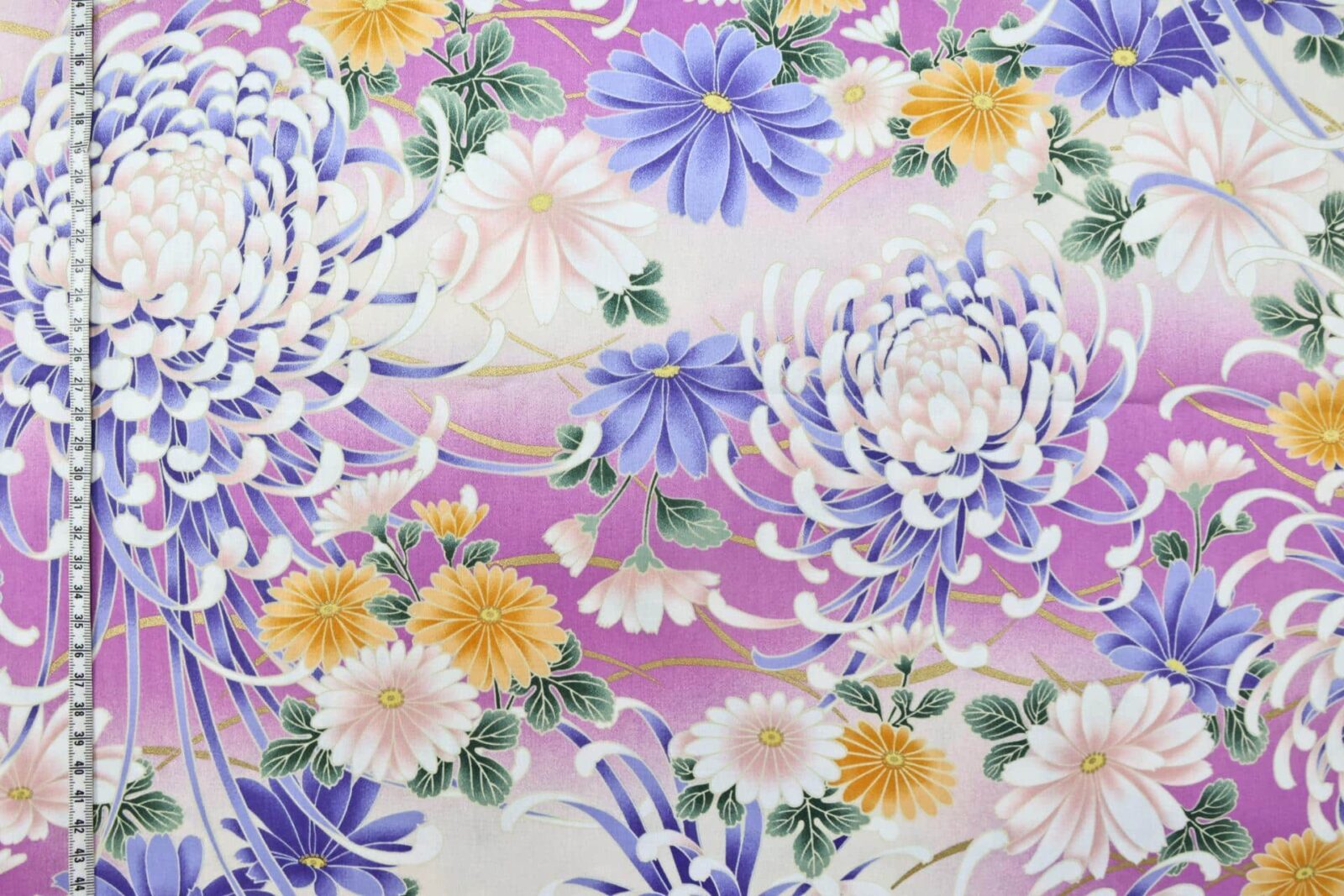 Japanese cotton satin fabric chrysanthemum Matsu puple background