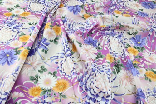 Japanese cotton satin fabric chrysanthemum Matsu puple background