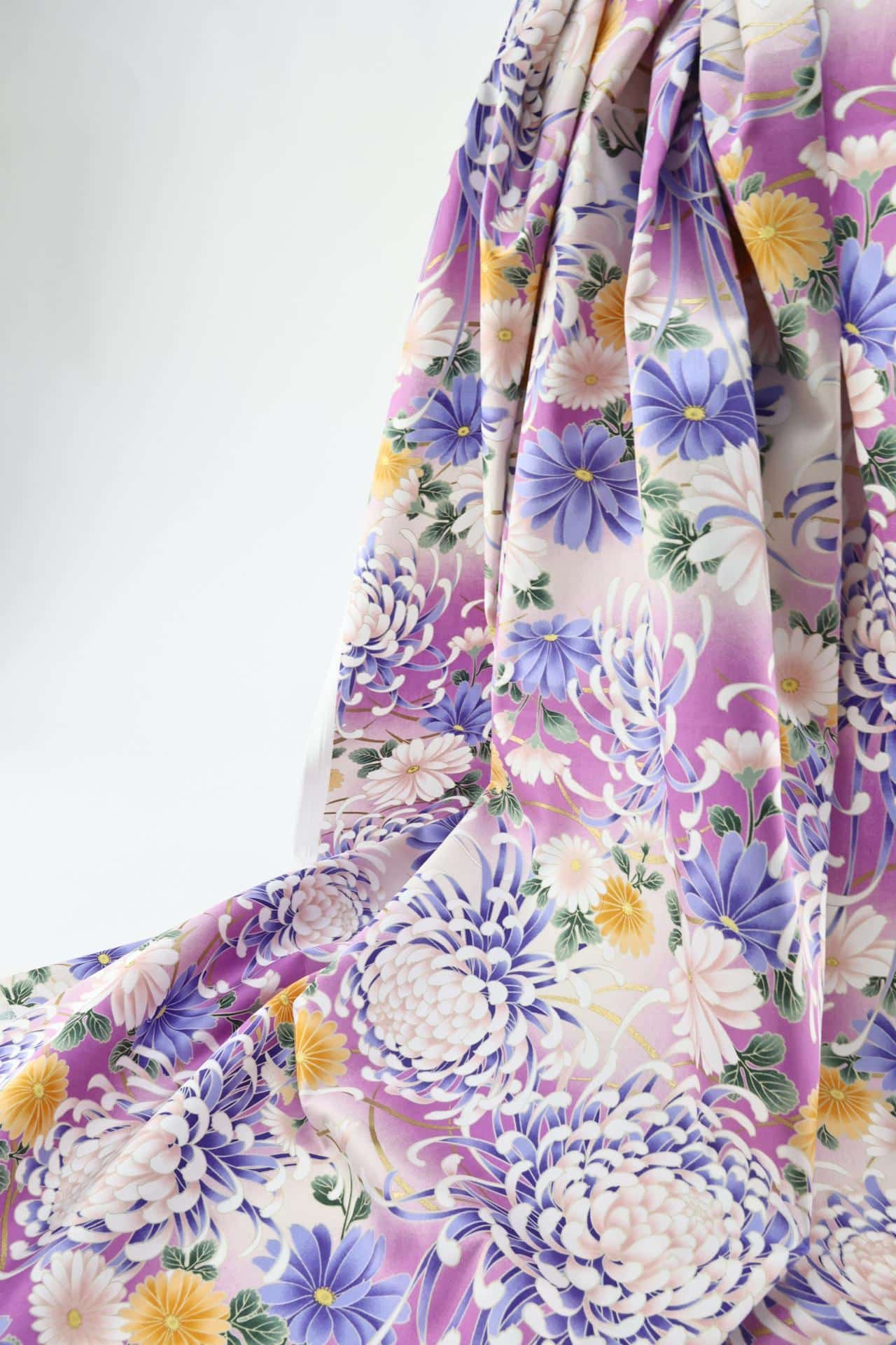 Japanese cotton satin fabric chrysanthemum Matsu puple background