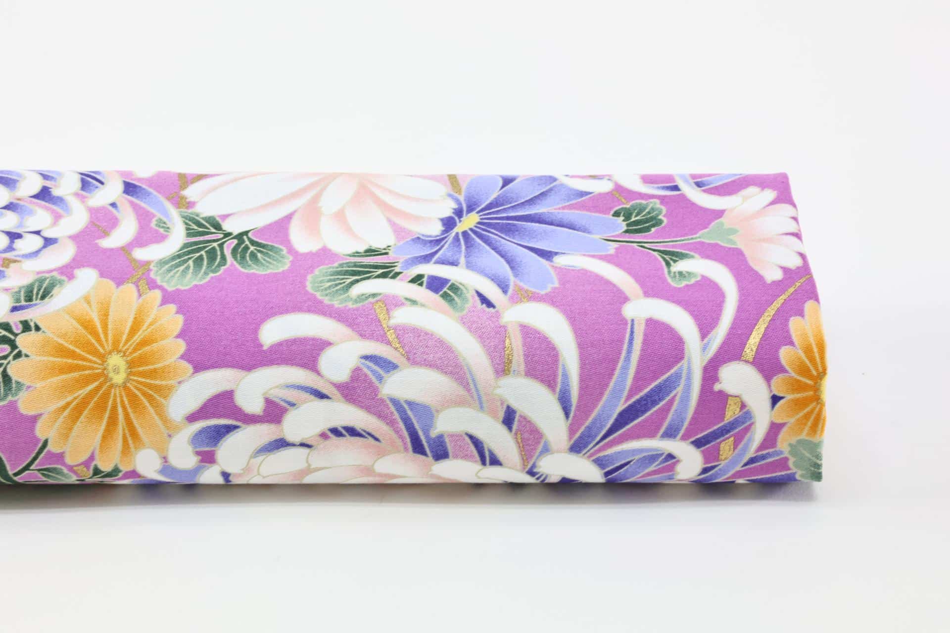 Japanese cotton satin fabric chrysanthemum Matsu puple background