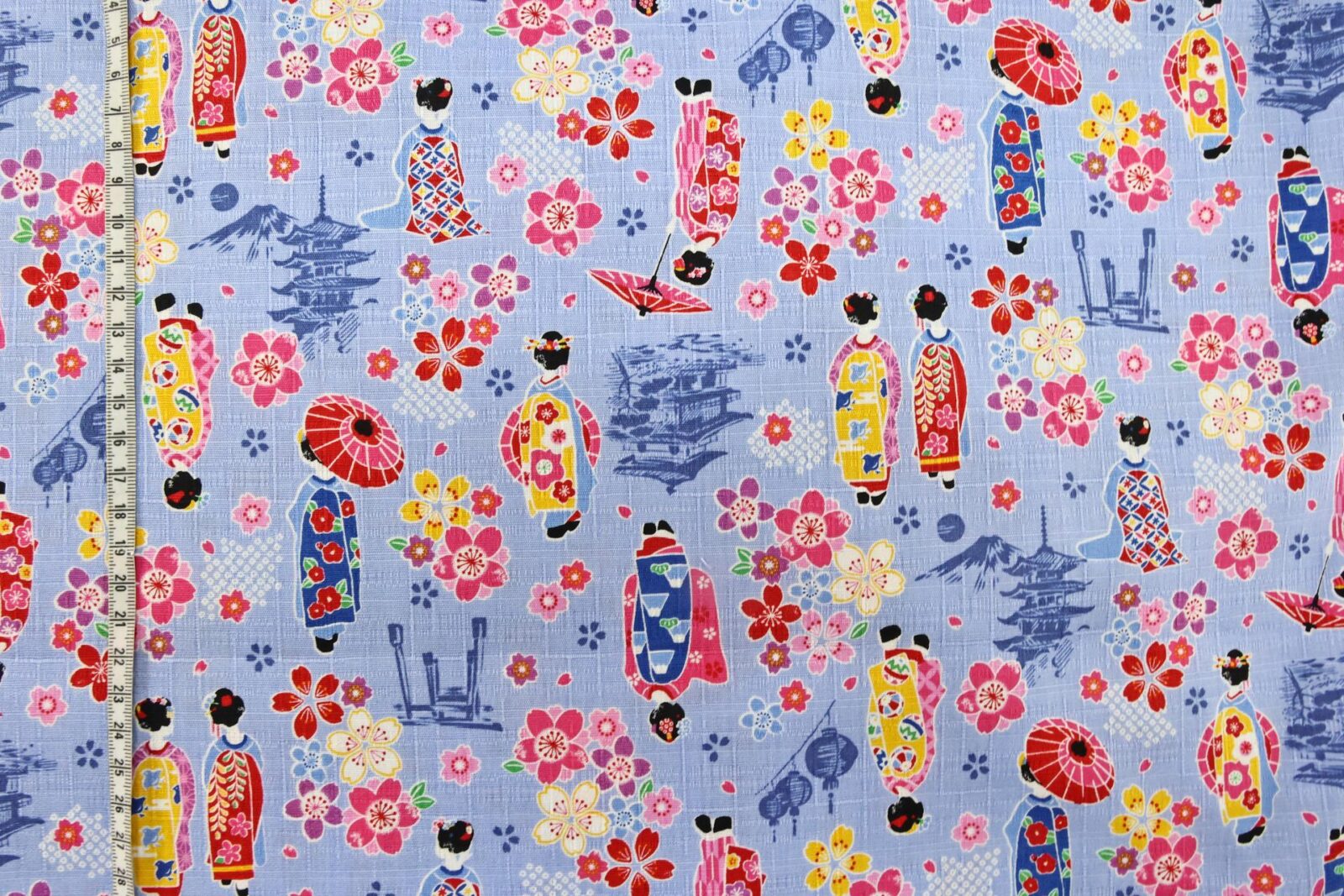Japanese fabric Maiko Sakura cotton dobby blue