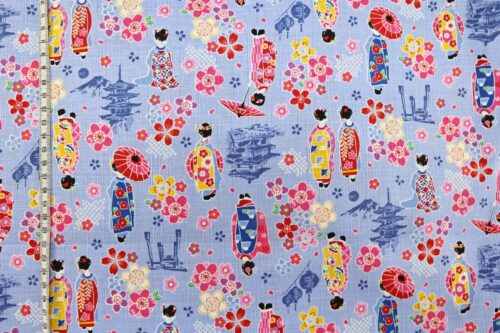 Japanese fabric Maiko Sakura cotton dobby blue