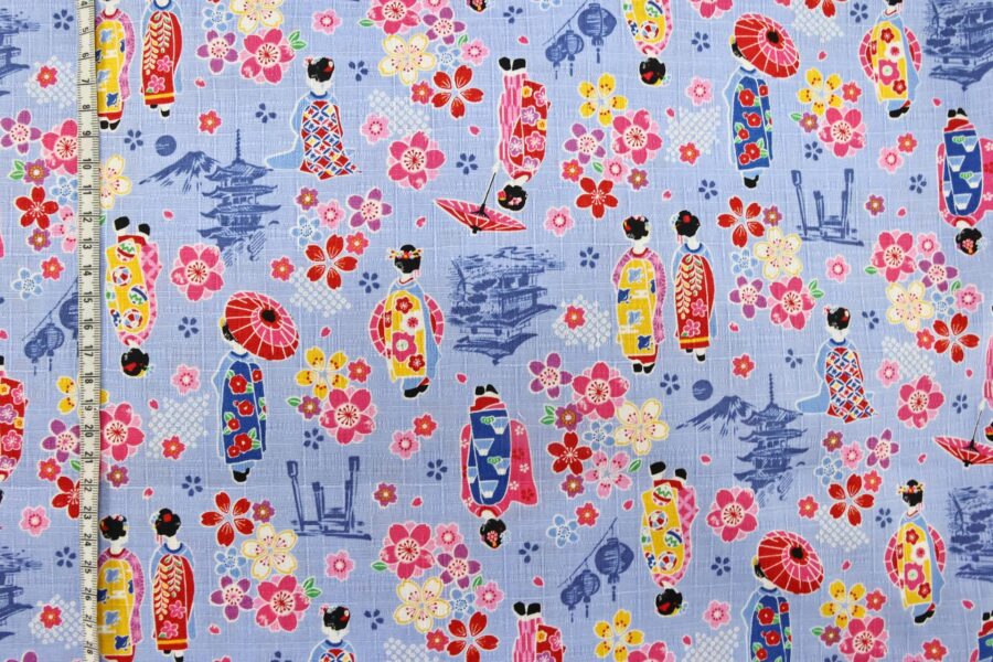 Japanese fabric Maiko Sakura cotton dobby blue