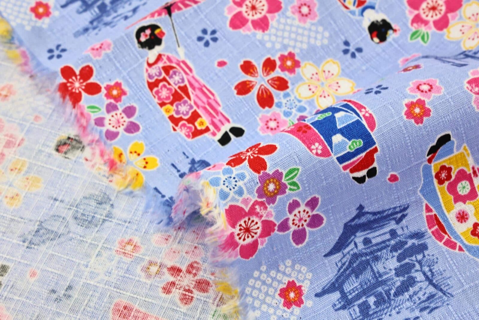 Japanese fabric Maiko Sakura cotton dobby blue