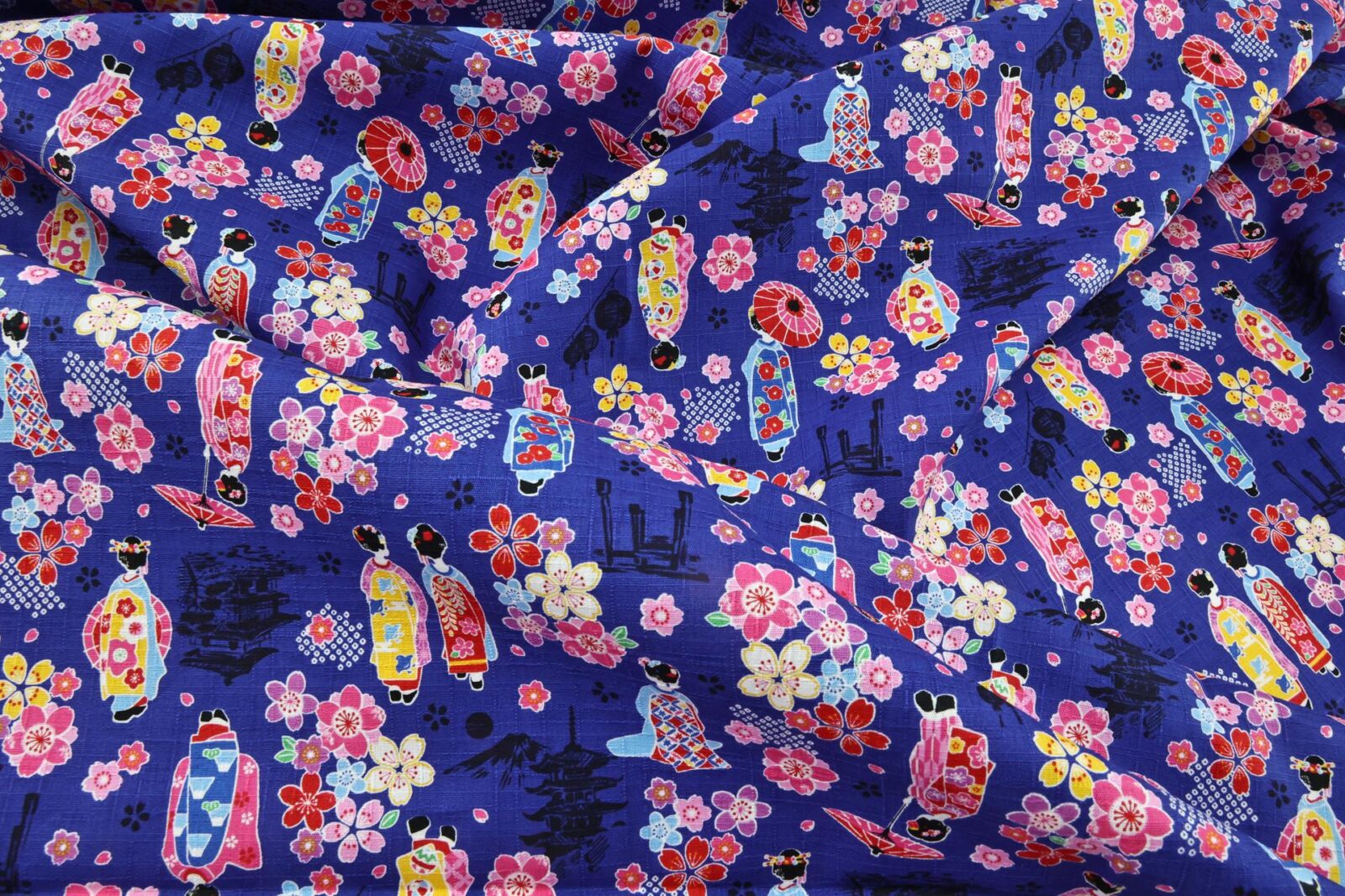 Japanese fabric Maiko Sakura cotton dobby blue
