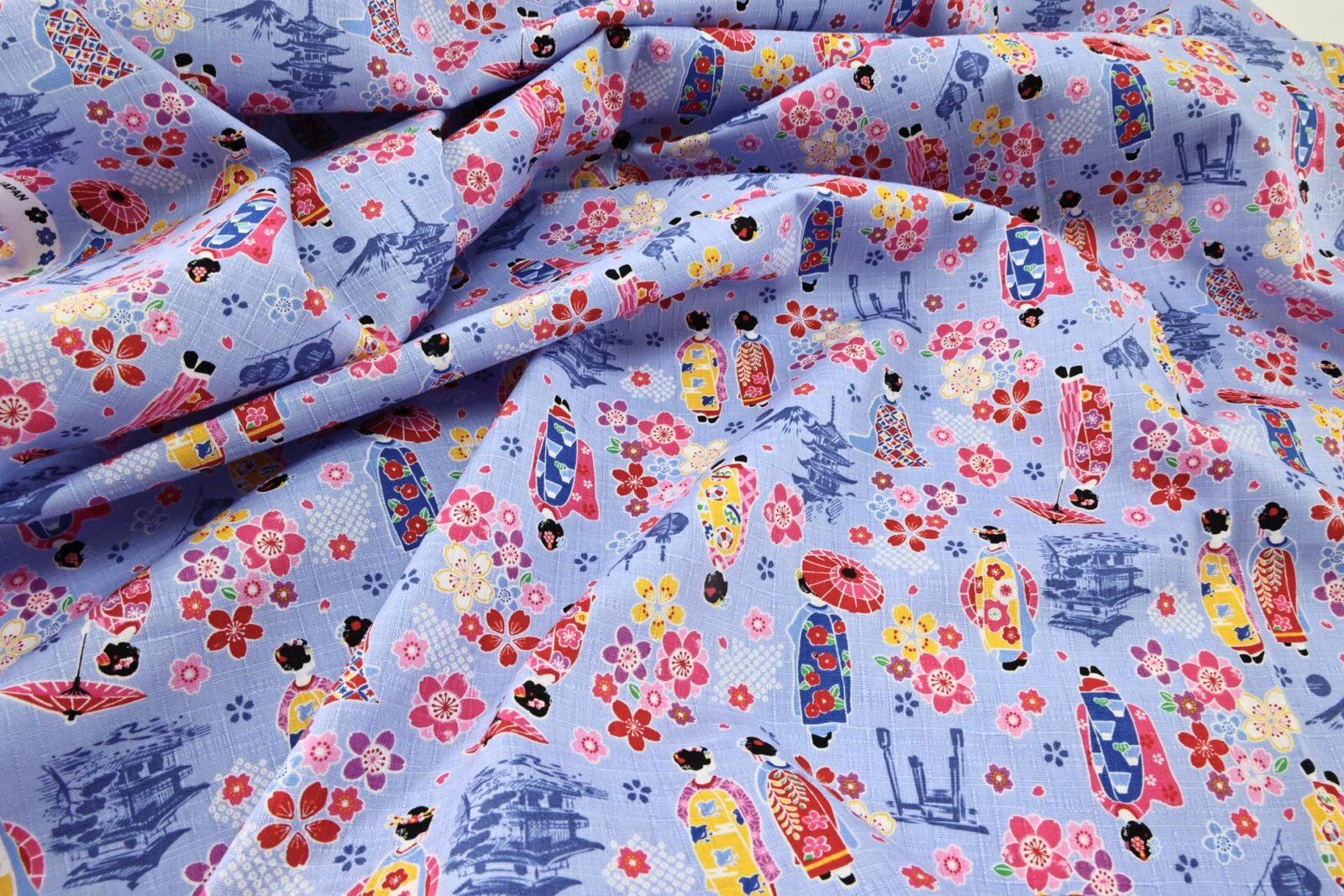 Japanese fabric Maiko Sakura cotton dobby blue