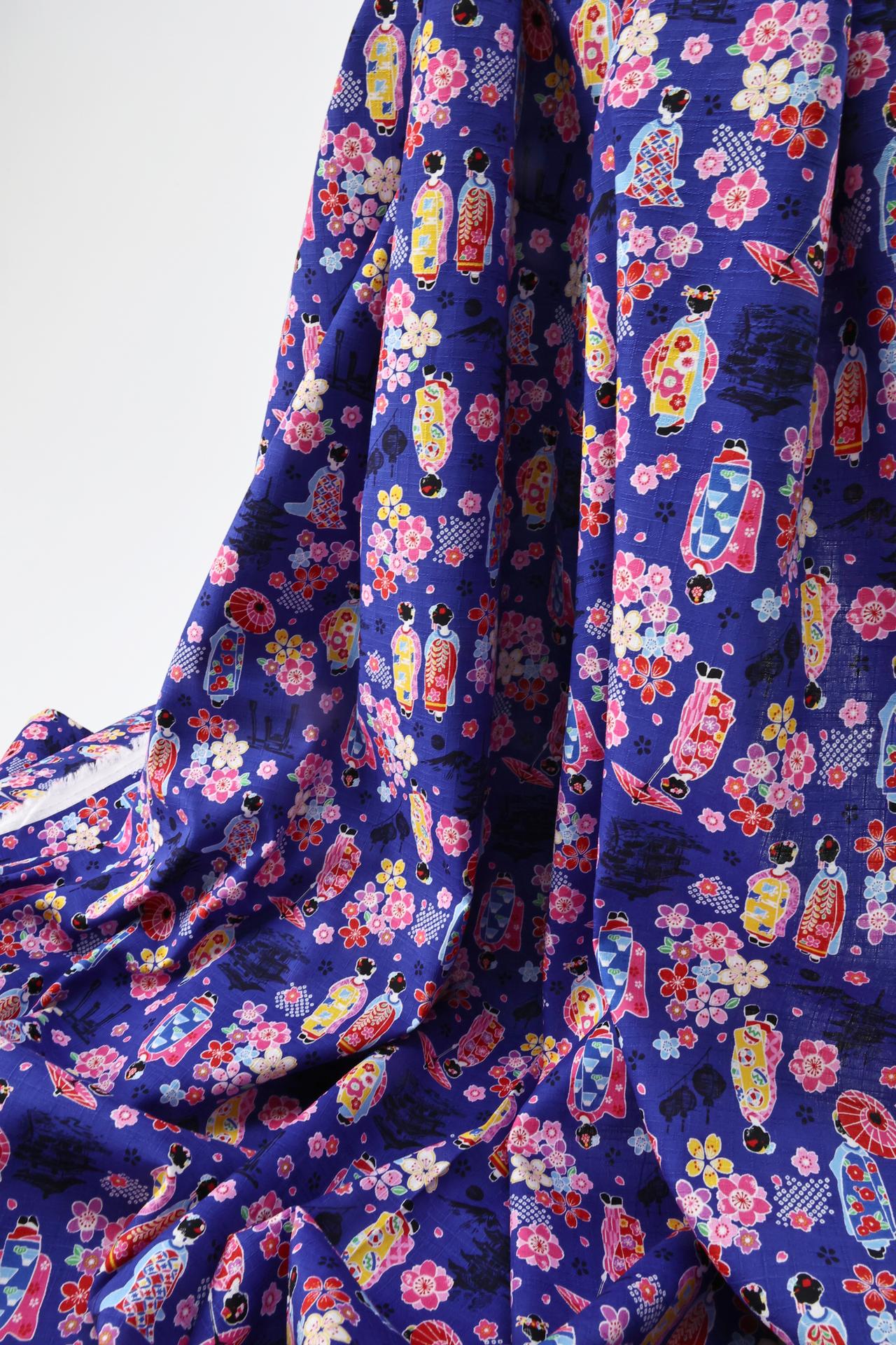 Japanese fabric Maiko Sakura cotton dobby blue