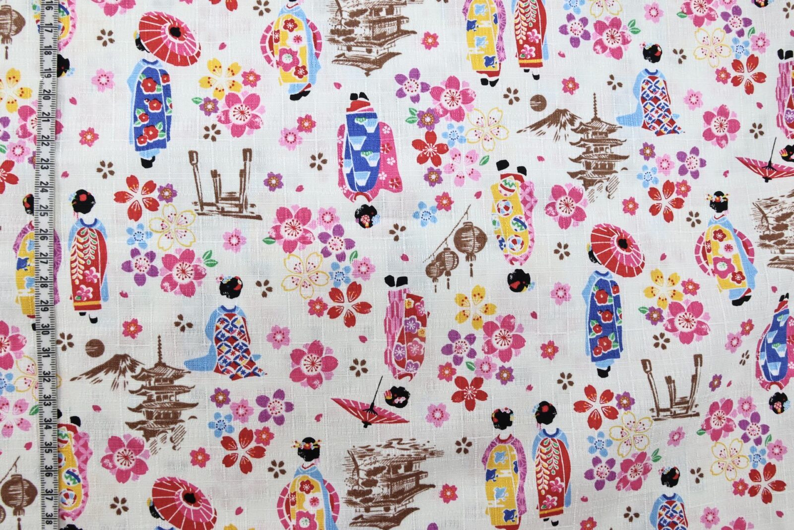 Japanese fabric Maiko Sakura cotton dobby white