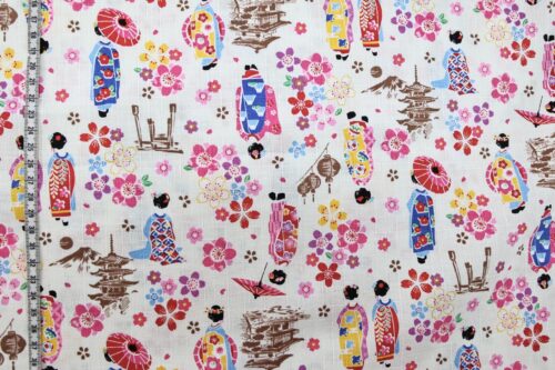 Japanese fabric Maiko Sakura cotton dobby white