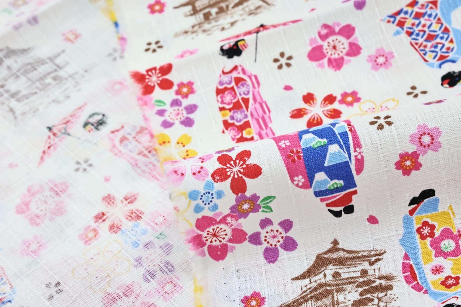 Japanese fabric Maiko Sakura cotton dobby white