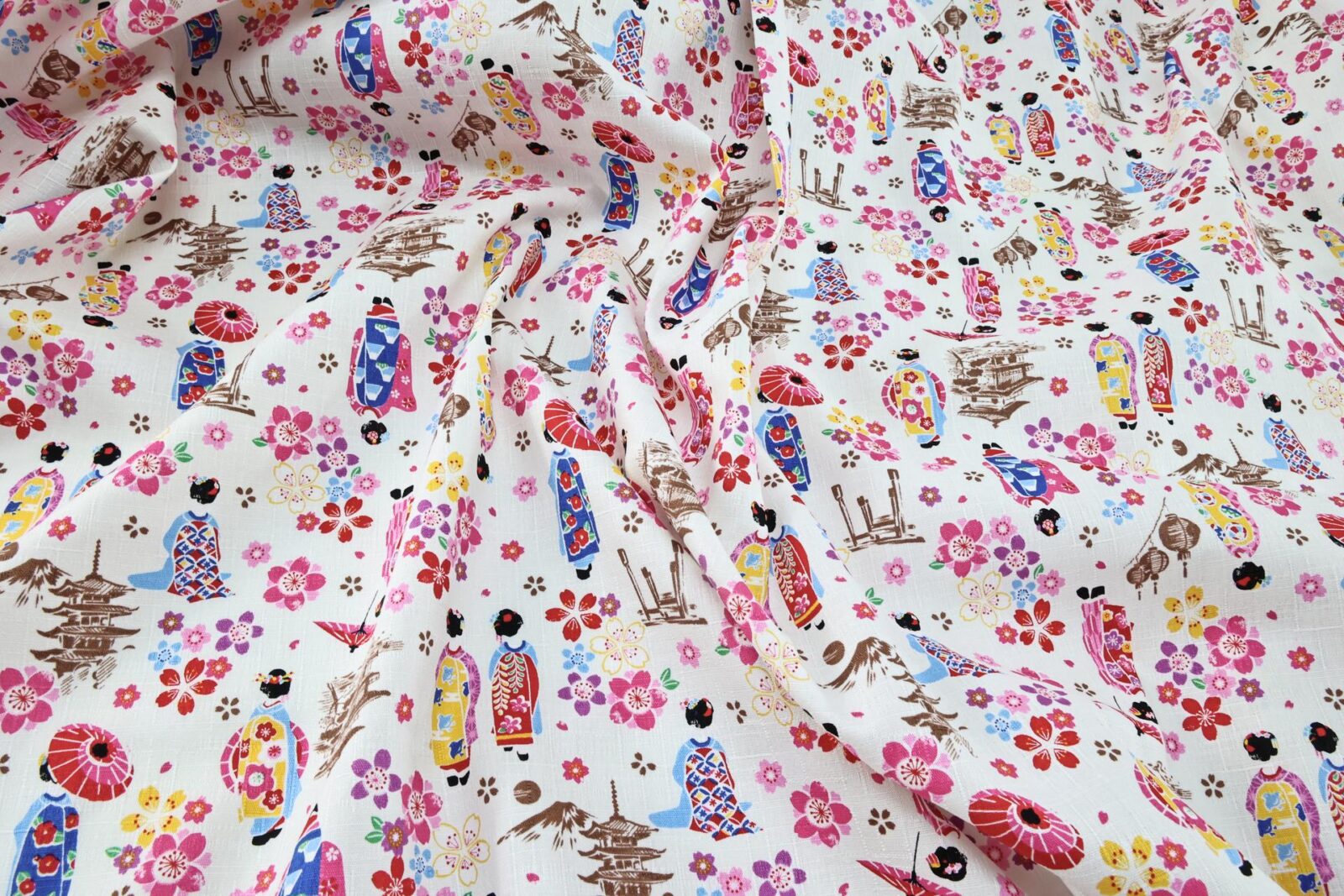 Japanese fabric Maiko Sakura cotton dobby white