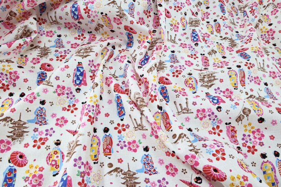 Japanese fabric Maiko Sakura cotton dobby white
