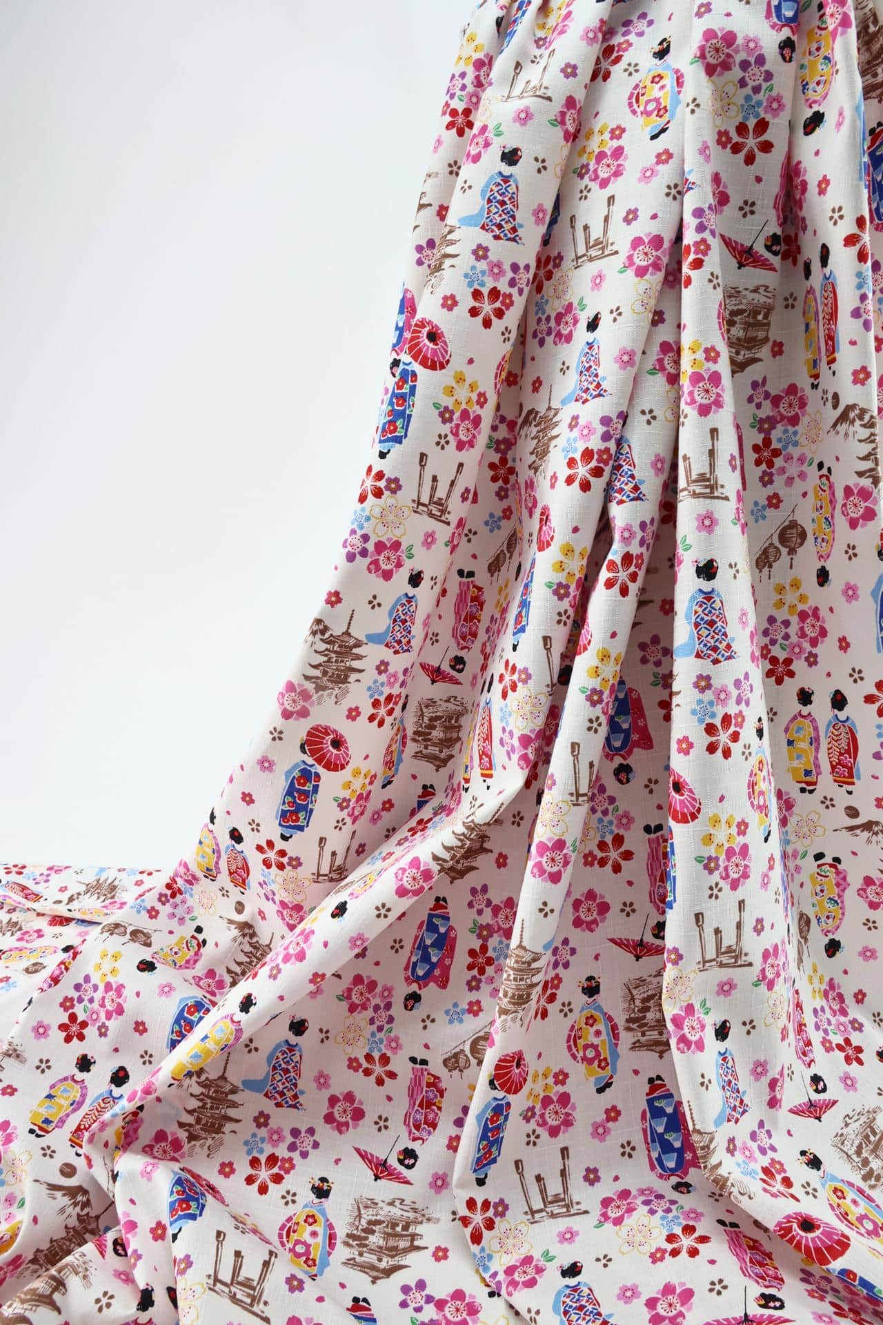 Japanese fabric Maiko Sakura cotton dobby white