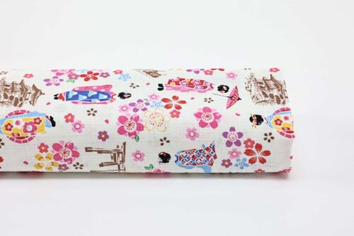 Japanese fabric Maiko Sakura cotton dobby white