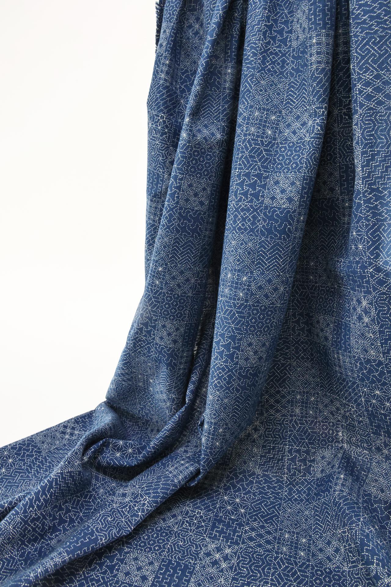 Japanese fabric Sashiko patterns blue background