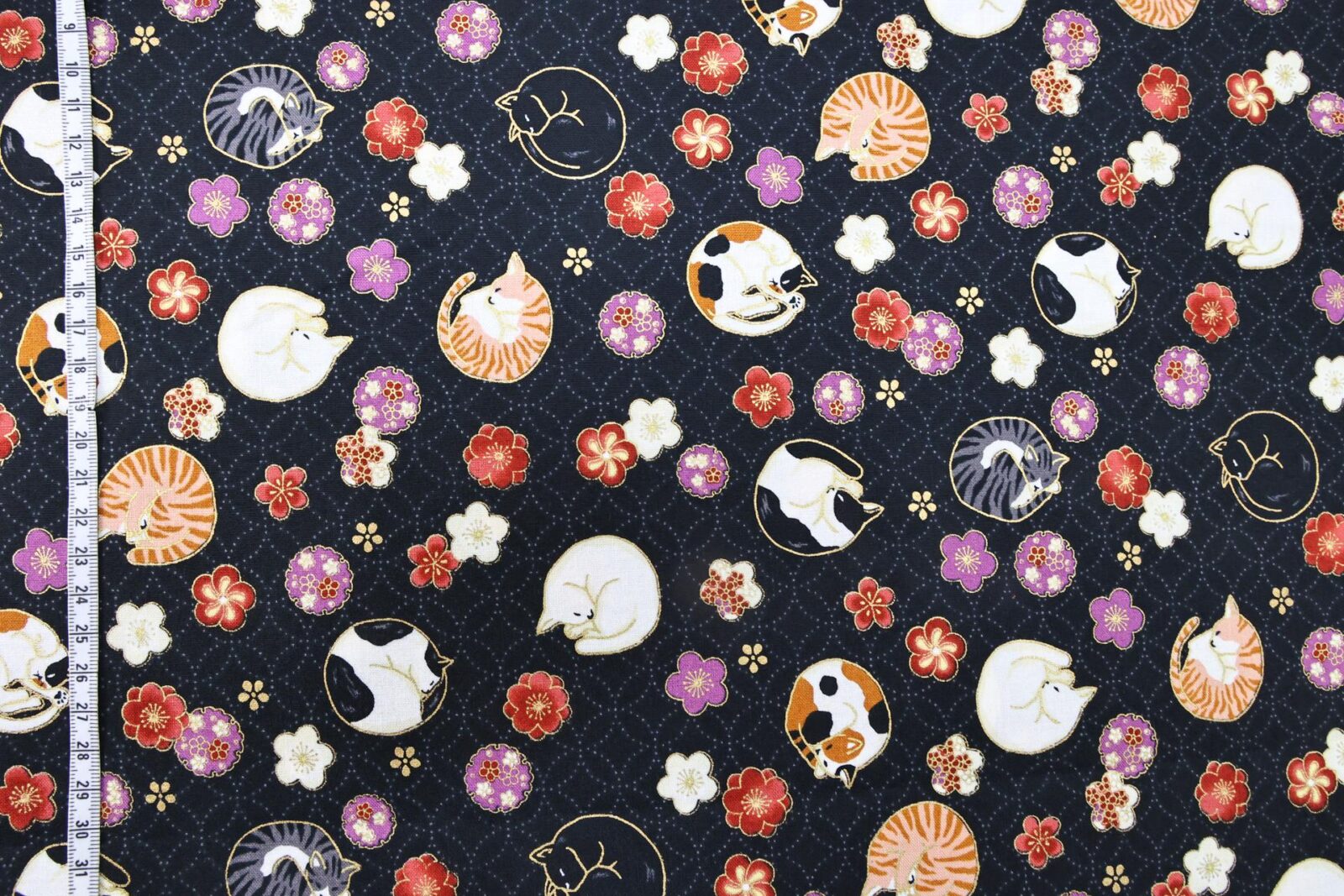 Japanese fabric sleeping cats and Ume black background