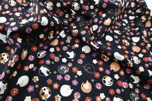 Japanese fabric sleeping cats and Ume black background
