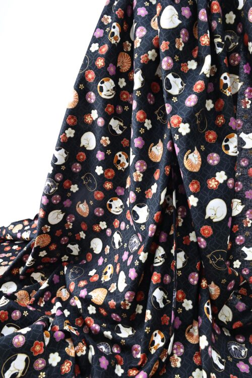 Japanese fabric sleeping cats and Ume black background