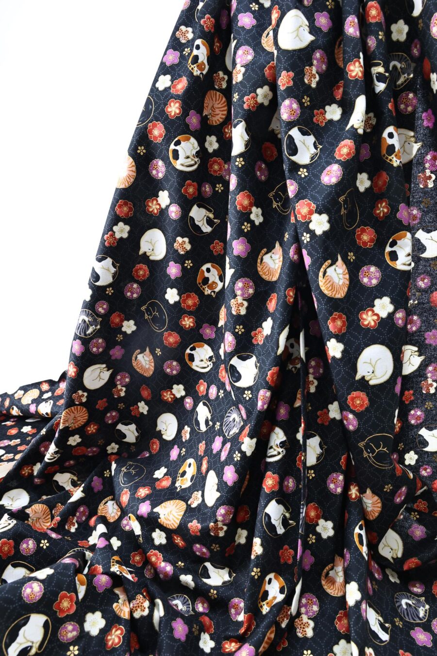 Japanese fabric sleeping cats and Ume black background