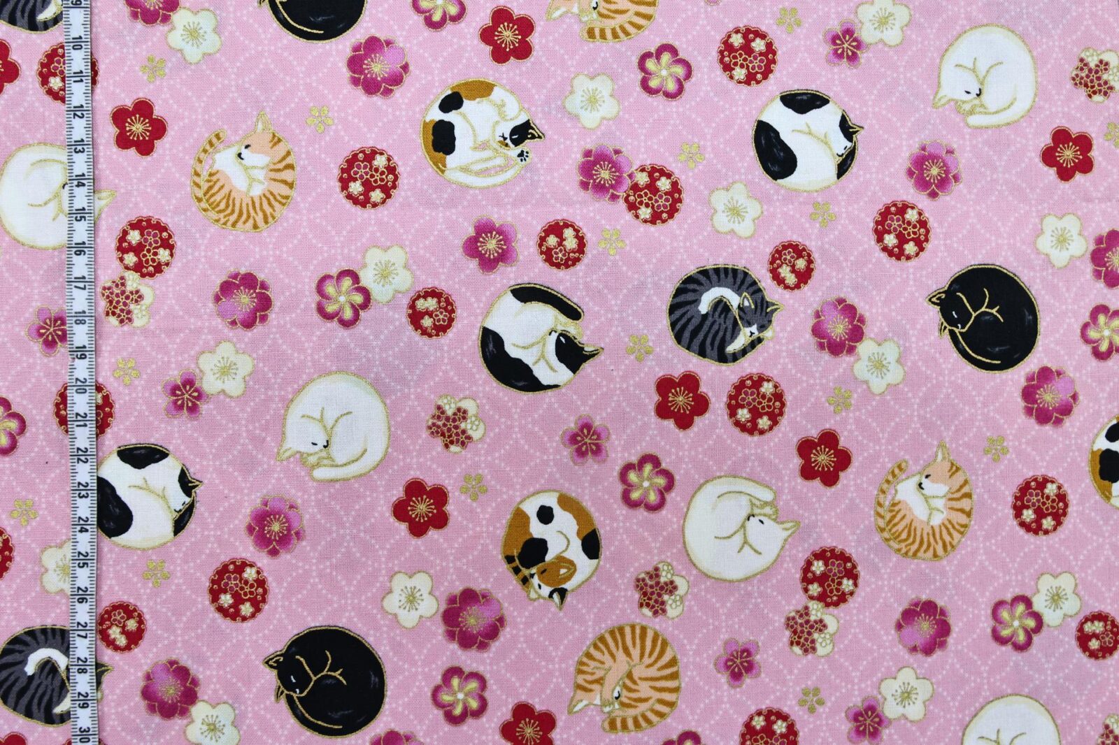 Japanese fabric sleeping cats and Ume pink background