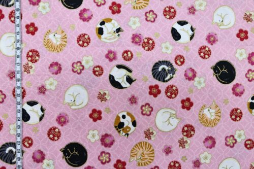 Japanese fabric sleeping cats and Ume pink background