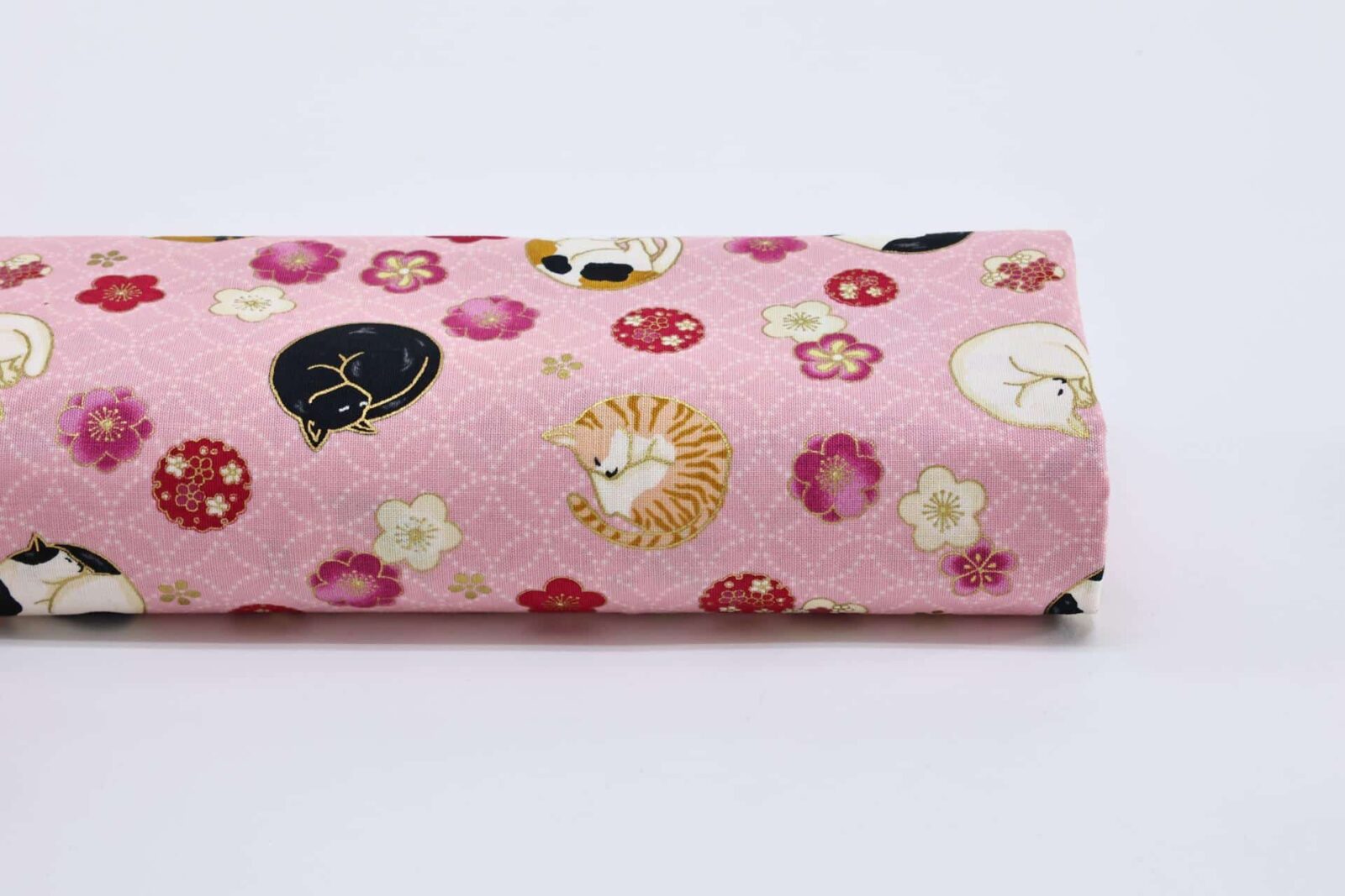 Japanese fabric sleeping cats and Ume pink background