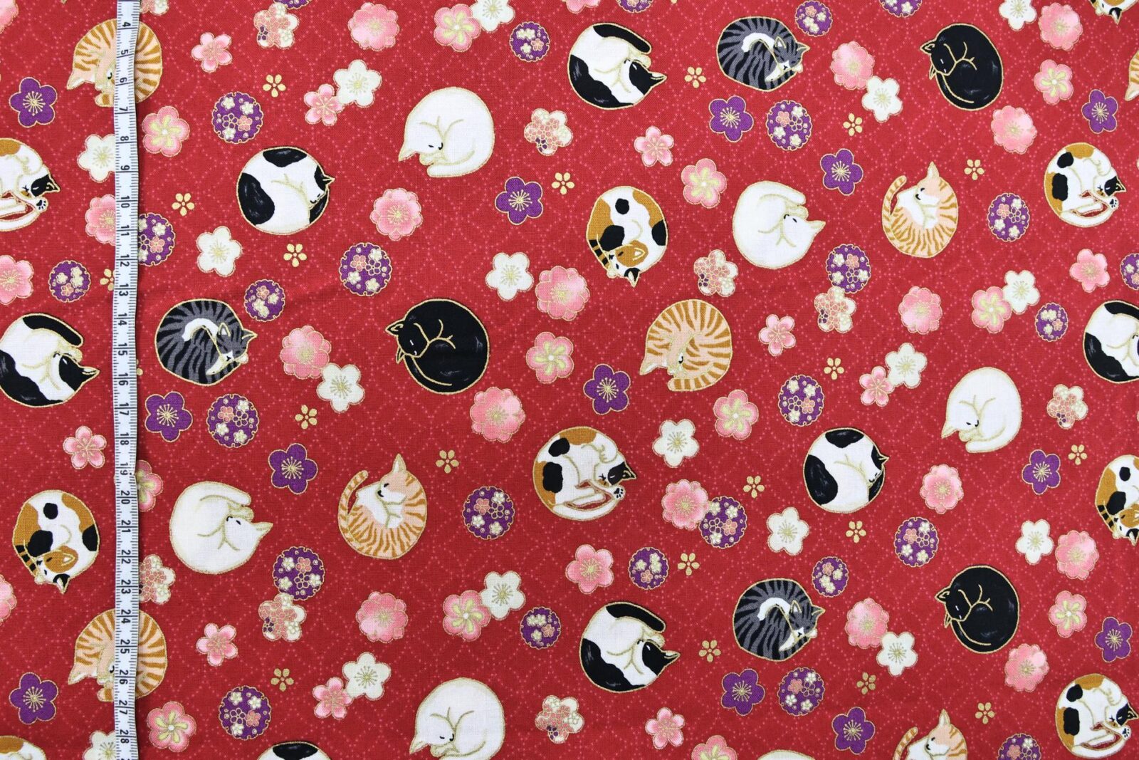 Japanese fabric sleeping cats and Ume red background