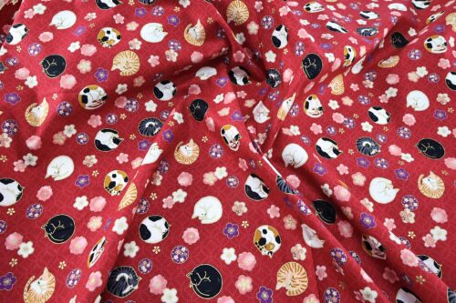 Japanese fabric sleeping cats and Ume red background