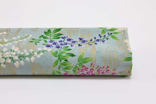 Japanese fabric wisteria Fuji flowers gold on blue