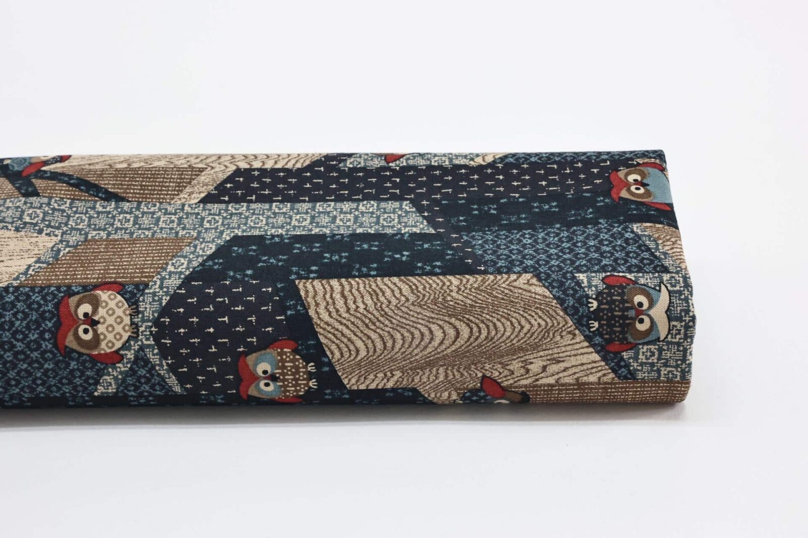 Japanese fabric with owls on stylized trees